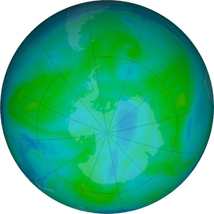 Antarctic ozone map for 20 January 2024